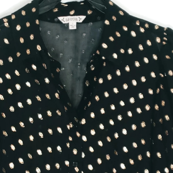 NANETTE LEPORE  BLOUSE Women's Size Small BLACK WITH GOLD METALLIC Polka Dots - Picture 5 of 6